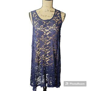 Navy Blue Sheer Lace Romantic Boho Massini Dress Large